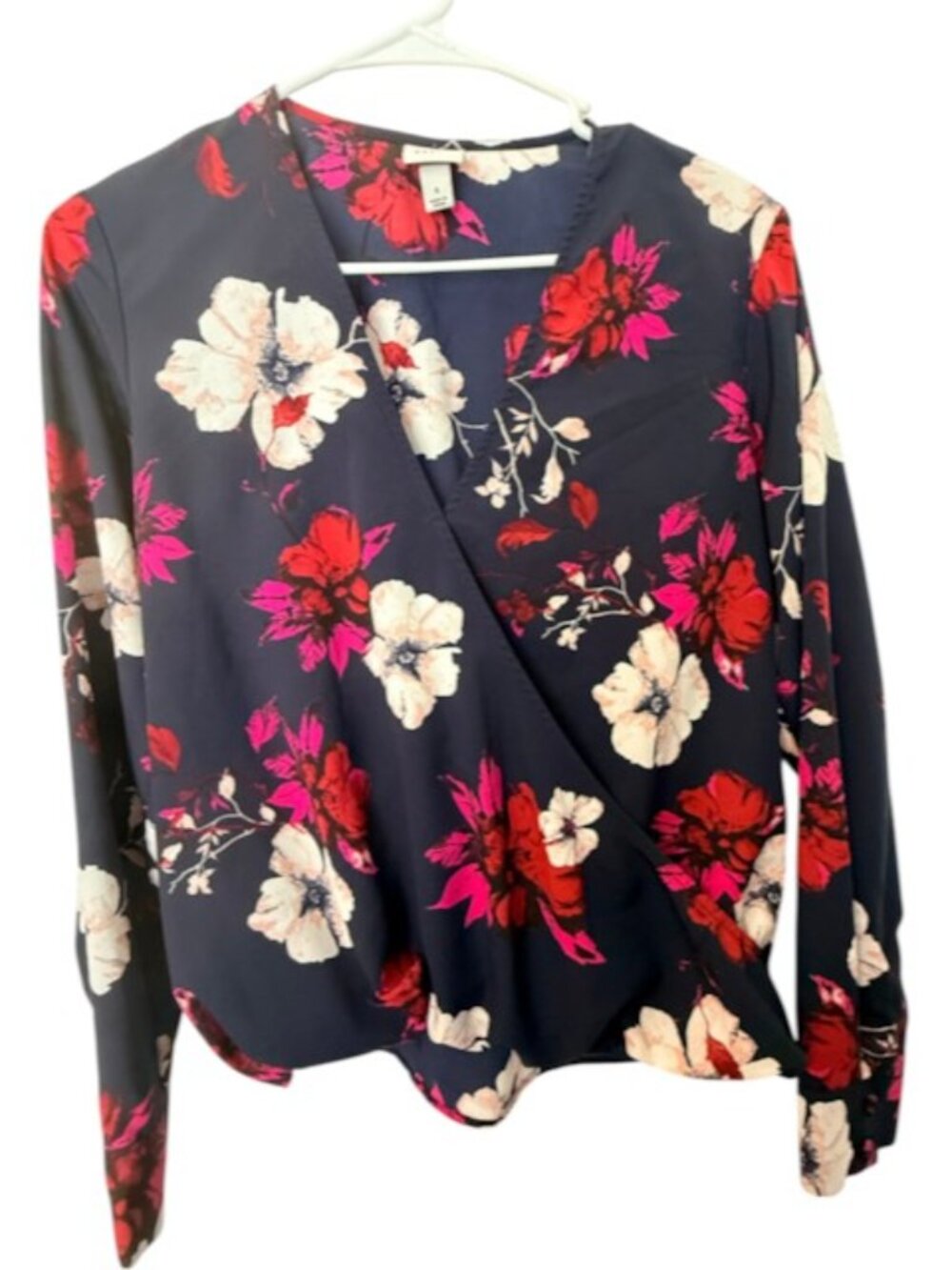 A New Day Faux Wrap Floral Print Top Womens Size S Cottagecore Coastal Grandma